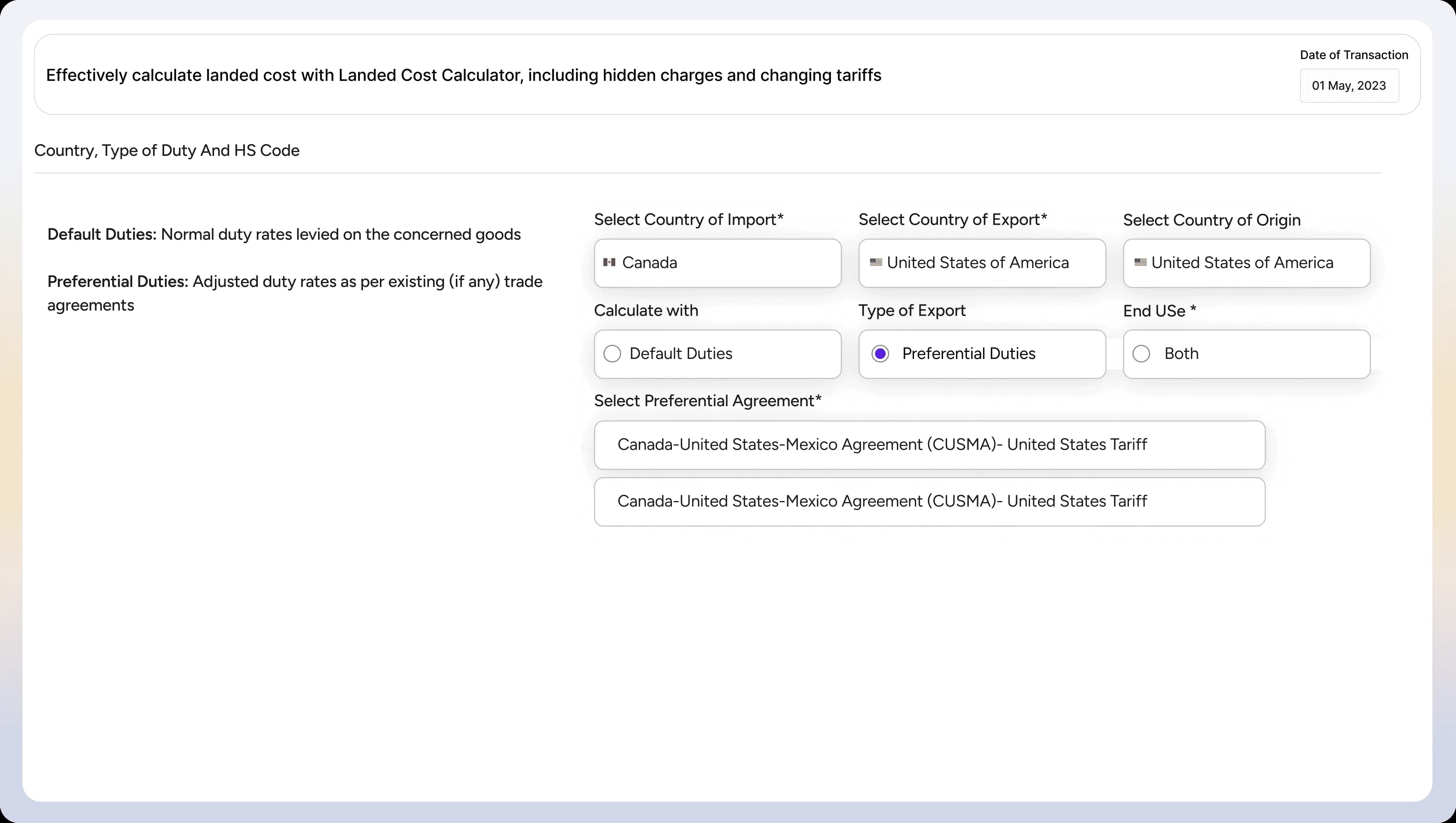 Landed Cost Calculator