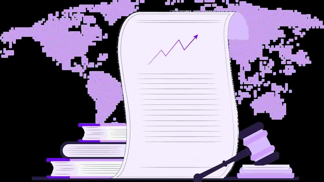 Purple world map with prohibition symbols on North America, Europe, and Asia, highlighting Trademo's global sanctions screening tool for compliance with over 660 sanction and PEP lists.