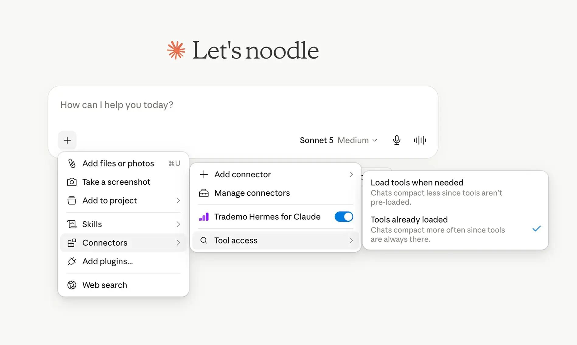 Tool access menu with Tools already loaded selected